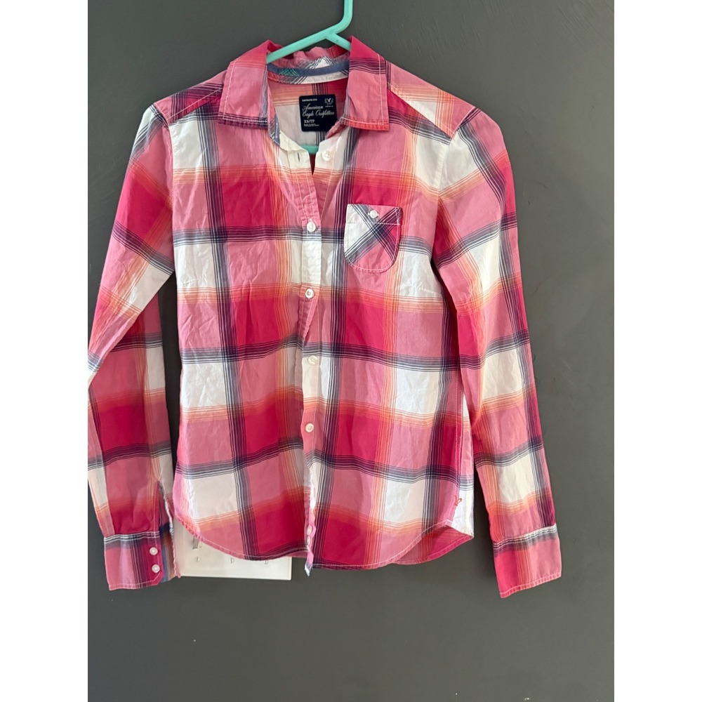 American Eagle Outfitters Y2k Vintage Pink Plaid Favorite Fit Cotton Shirt XS